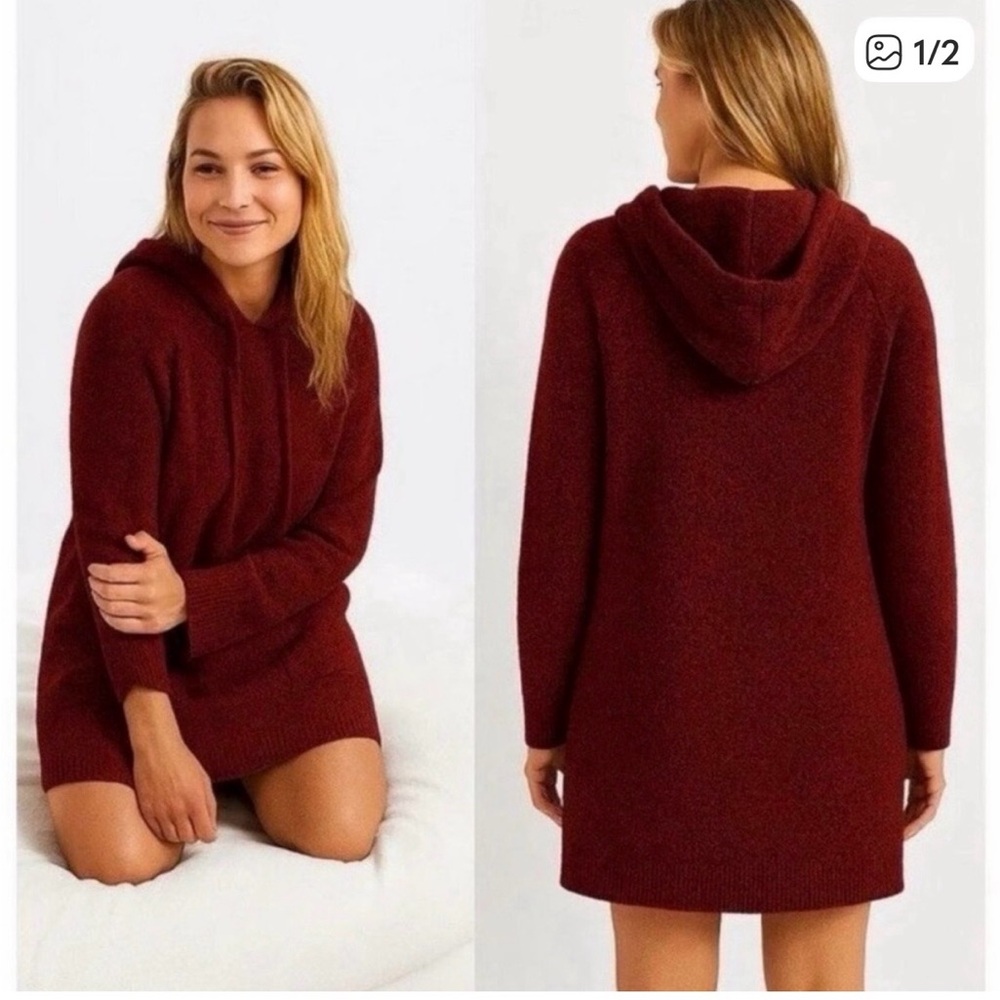 🔥SAKE🔥NWT State of Day Women's Burgundy Mini Hoodie Dress